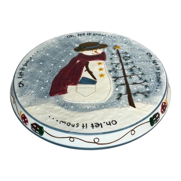 Make The Season Bright Snowman Christmas Cake Stand Plate Pedestal Holiday - Picture 3 of 6